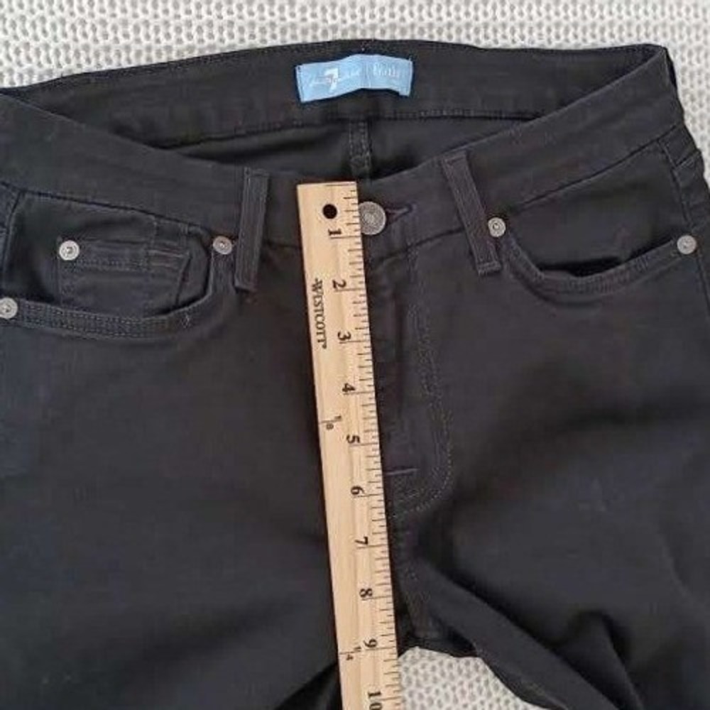 7 For All Mankind Blair NWOT Black Skinny Jeans Raw Hem Stretch Denim 28x28 $198 - Picture 6 of 9